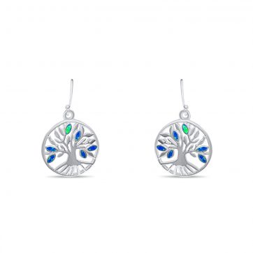 petsios Σκουλαρίκια δέντρο της ζωής κρεμαστά με πέτρες όπαλ