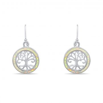 petsios Σκουλαρίκια δέντρο της ζωής κρεμαστά με λευκό όπαλ