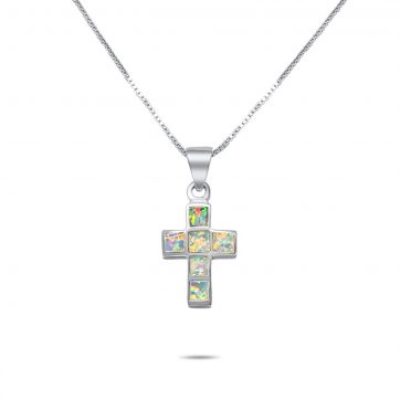 petsios Κολιέ σταυρός με λευκό όπαλ