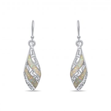 petsios Σκουλαρίκια κρεμαστά με λευκό όπαλ και μαίανδρο