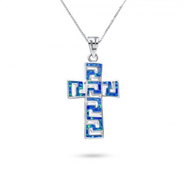 petsios Κολιέ σταυρός με πέτρες όπαλ