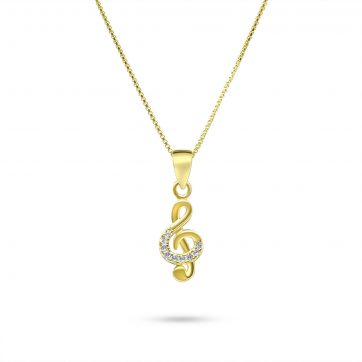 petsios Gold plated treble clef necklace with zircon stones