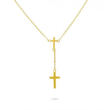 petsios Κολιέ επίχρυσο σε στυλ Υ με σταυρουδάκια