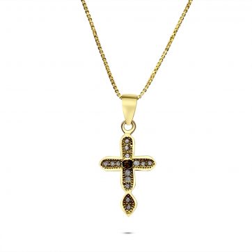 petsios Gold plated cross necklace with zircon stones