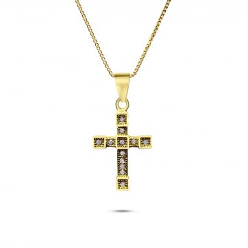 petsios Gold plated cross necklace with zircon stones