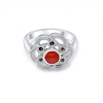 petsios Ring with coral stone and marcasites