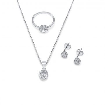 petsios Σετ κολιέ, δαχτυλίδι και σκουλαρίκια καρφωτά με πέτρες ζιργκόν 