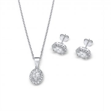 petsios Σετ κολιέ και σκουλαρίκια καρφωτά με πέτρες ζιργκόν