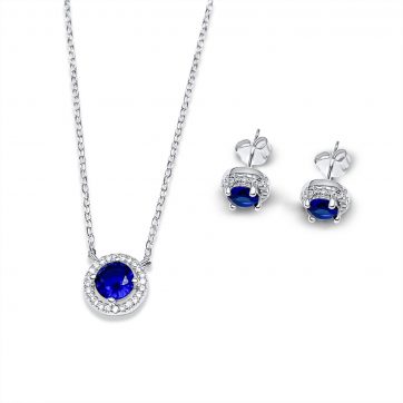 petsios Σετ κολιέ και σκουλαρίκια καρφωτά με πέτρες ζιργκόν και ζαφείρι