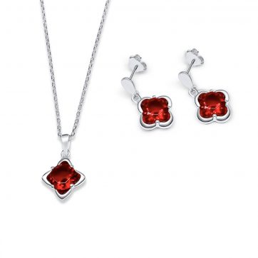 petsios Σετ κολιέ και σκουλαρίκια καρφωτά με πέτρες ζιργκόν και ρουμπίνι