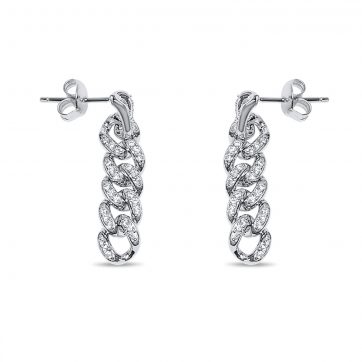 petsios Silver chain earrings with zircon stones