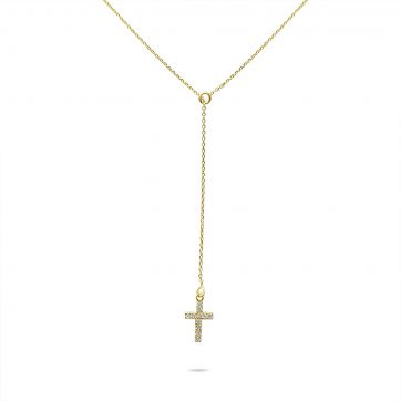 petsios Κολιέ επίχρυσο σε στυλ Υ με σταυρό με πέτρες ζιργκόν