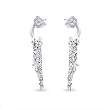 petsios Ασημένια σκουλαρίκια με κρεμαστές αλυσίδες και σταυρουδάκια