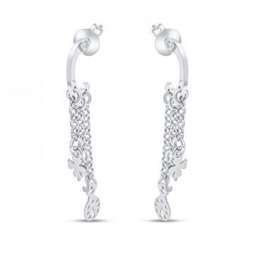 petsios Ασημένια σκουλαρίκια με κρεμαστές αλυσίδες και μοτιφάκια