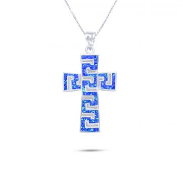 petsios Κολιέ σταυρός με πέτρες όπαλ