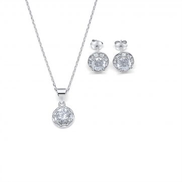 petsios Σετ κολιέ και σκουλαρίκια καρφωτά με πέτρες ζιργκόν