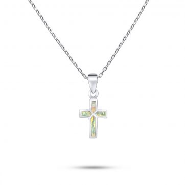 petsios Κολιέ σταυρός με λευκό όπαλ