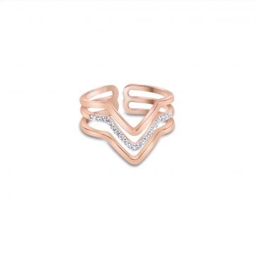 petsios Δαχτυλίδι πολύπετρο ροζ χρυσό ατσάλι