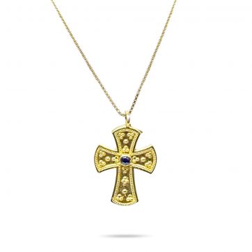 petsios Σταυρός επίχρυσος με ζαφείρι πέτρα