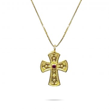 petsios Σταυρός επίχρυσος με ρουμπίνι πέτρα