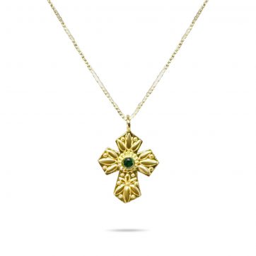 petsios Σταυρός επίχρυσος με σμαράγδι πέτρα