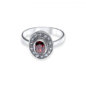 petsios Δαχτυλίδι με πέτρα γρανάδα και μαρκασίτες
