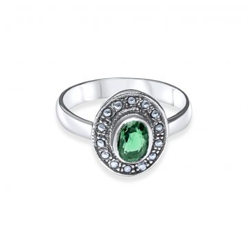 petsios Δαχτυλίδι με πέτρα σμαράγδι και μαρκασίτες