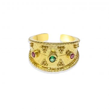 petsios Επίχρυσο δαχτυλίδι με πέτρες σμαράγδι και ρουμπίνι