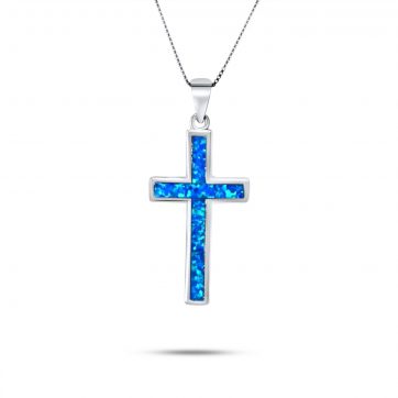 petsios Κολιέ σταυρός με πέτρες όπαλ