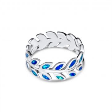 petsios Δαχτυλίδι κλαδί ελιάς με πέτρες όπαλ