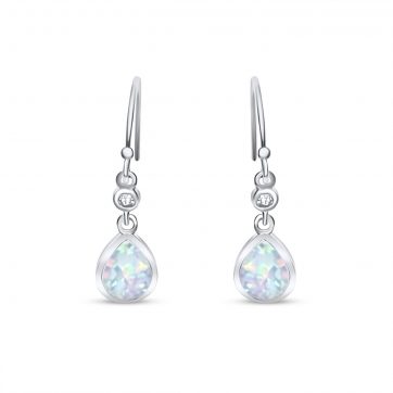 petsios Σκουλαρίκια κρεμαστά με λευκό όπαλ και πέτρες ζιργκόν