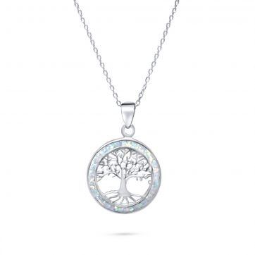 petsios Κολιέ δέντρο της ζωής με λευκό όπαλ