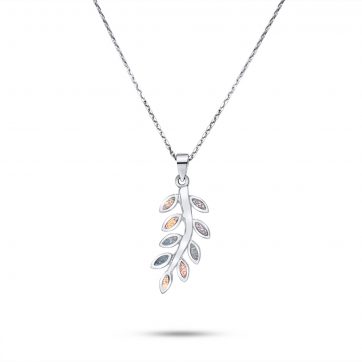 petsios Κολιέ κλαδί ελιάς με λευκό όπαλ