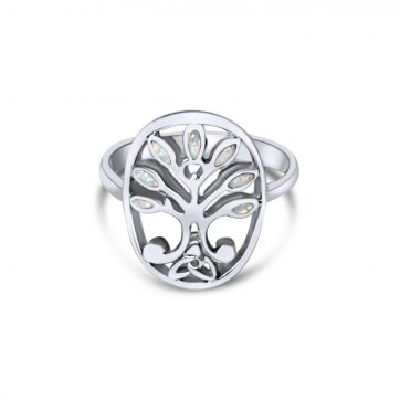petsios Δαχτυλίδι δέντρο της ζωής με λευκό όπαλ