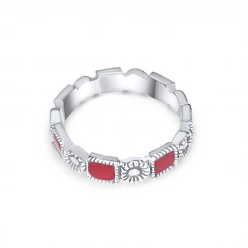 petsios Δαχτυλίδι με πέτρες κοράλι και μαρκασίτες