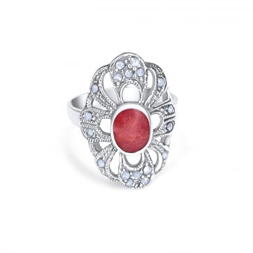 petsios Δαχτυλίδι με πέτρα κοράλι και μαρκασίτες