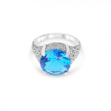petsios Ring with aquamarine stone and marcasites