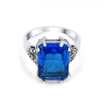 petsios Ring with sapphire stone and marcasites