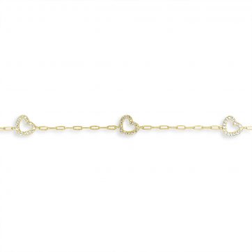 petsios Βραχιόλι επίχρυσο καρδιές με πέτρες ζιργκόν