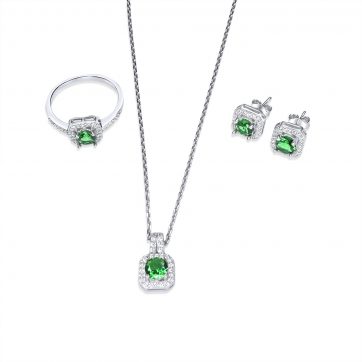 petsios Σετ κολιέ, δαχτυλίδι και σκουλαρίκια καρφωτά με πέτρες ζιργκόν και σμαράγδι