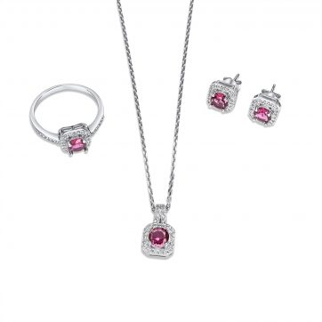 petsios Σετ κολιέ, δαχτυλίδι και σκουλαρίκια καρφωτά με πέτρες ζιργκόν και ρουμπίνι