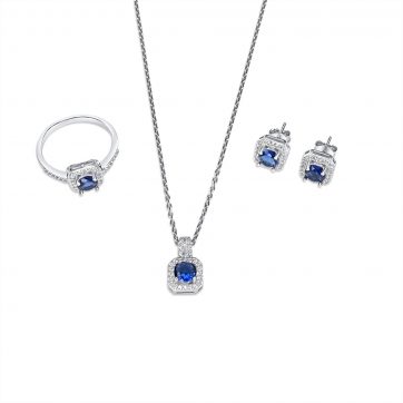 petsios Σετ κολιέ, δαχτυλίδι και σκουλαρίκια καρφωτά με πέτρες ζιργκόν και ζαφείρι
