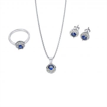 petsios Σετ κολιέ, δαχτυλίδι και σκουλαρίκια καρφωτά με πέτρες ζιργκόν και ζαφείρι