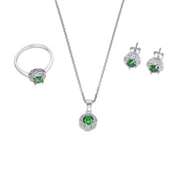 petsios Σετ κολιέ, δαχτυλίδι και σκουλαρίκια καρφωτά με πέτρες ζιργκόν και σμαράγδι