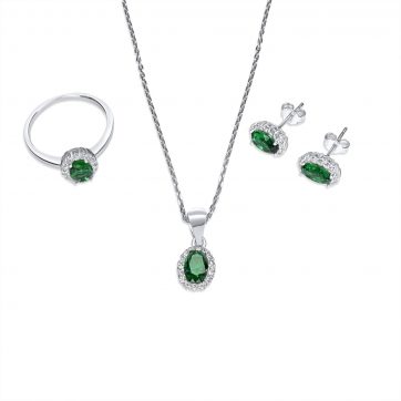 petsios Σετ κολιέ, δαχτυλίδι και σκουλαρίκια καρφωτά με πέτρες ζιργκόν και σμαράγδι