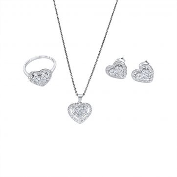 petsios Σετ κολιέ, δαχτυλίδι και σκουλαρίκια καρφωτά με πέτρες ζιργκόν 