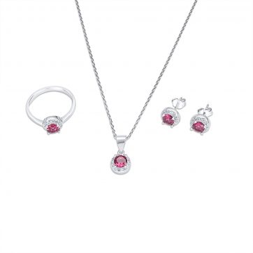 petsios Σετ κολιέ, δαχτυλίδι και σκουλαρίκια καρφωτά με πέτρες ζιργκόν και ρουμπίνι