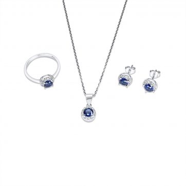 petsios Σετ κολιέ, δαχτυλίδι και σκουλαρίκια καρφωτά με πέτρες ζιργκόν και ζαφείρι