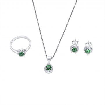 petsios Σετ κολιέ, δαχτυλίδι και σκουλαρίκια καρφωτά με πέτρες ζιργκόν και σμαράγδι