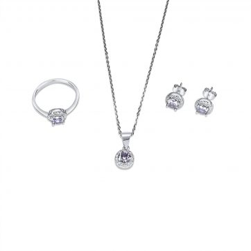 petsios Σετ κολιέ, δαχτυλίδι και σκουλαρίκια καρφωτά με πέτρες ζιργκόν και αμέθυστο
